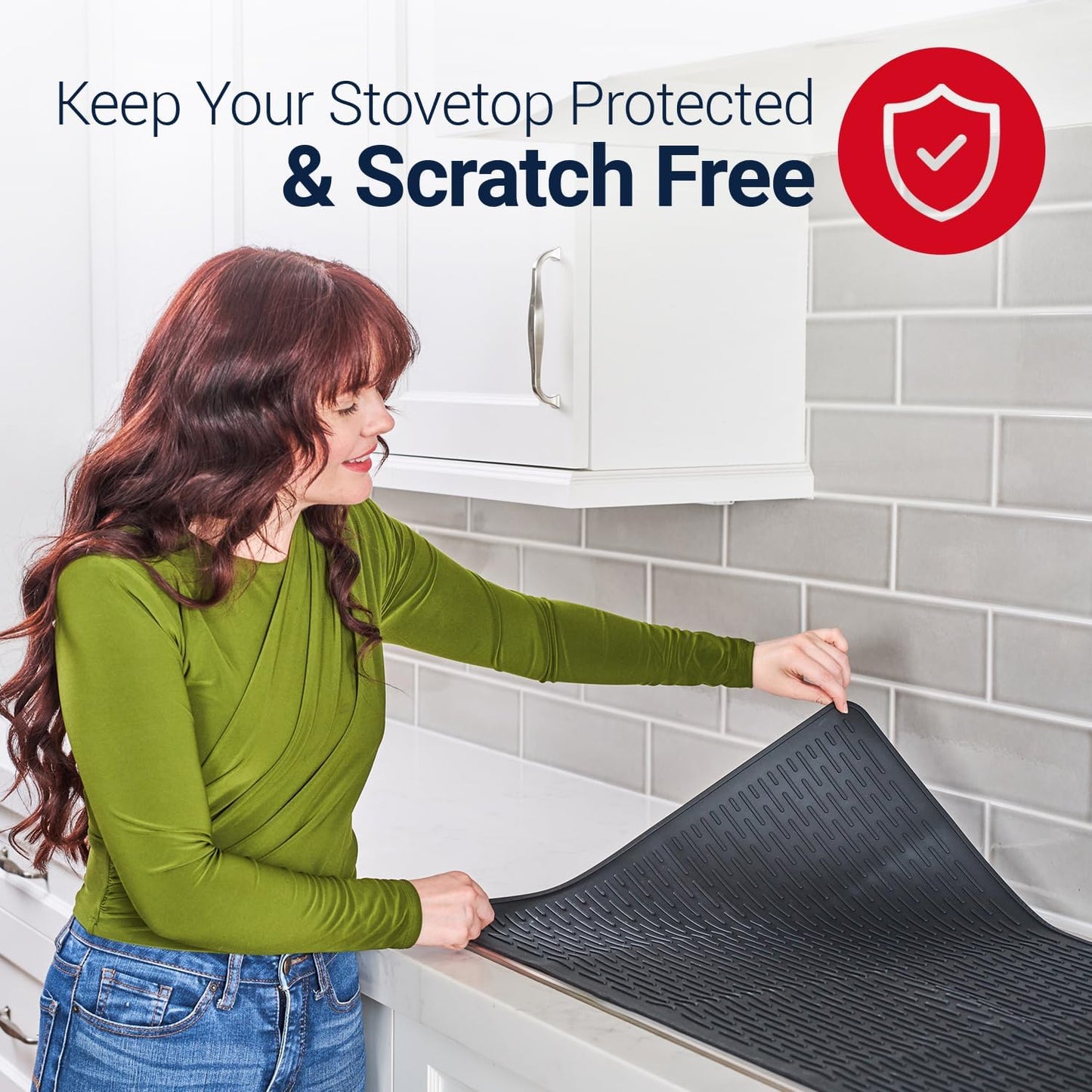 Skiennix Thick Stove Top Cover - Heat-Resistant Silicone Mat for Electric Stoves | 28 x 20 Inch - Black