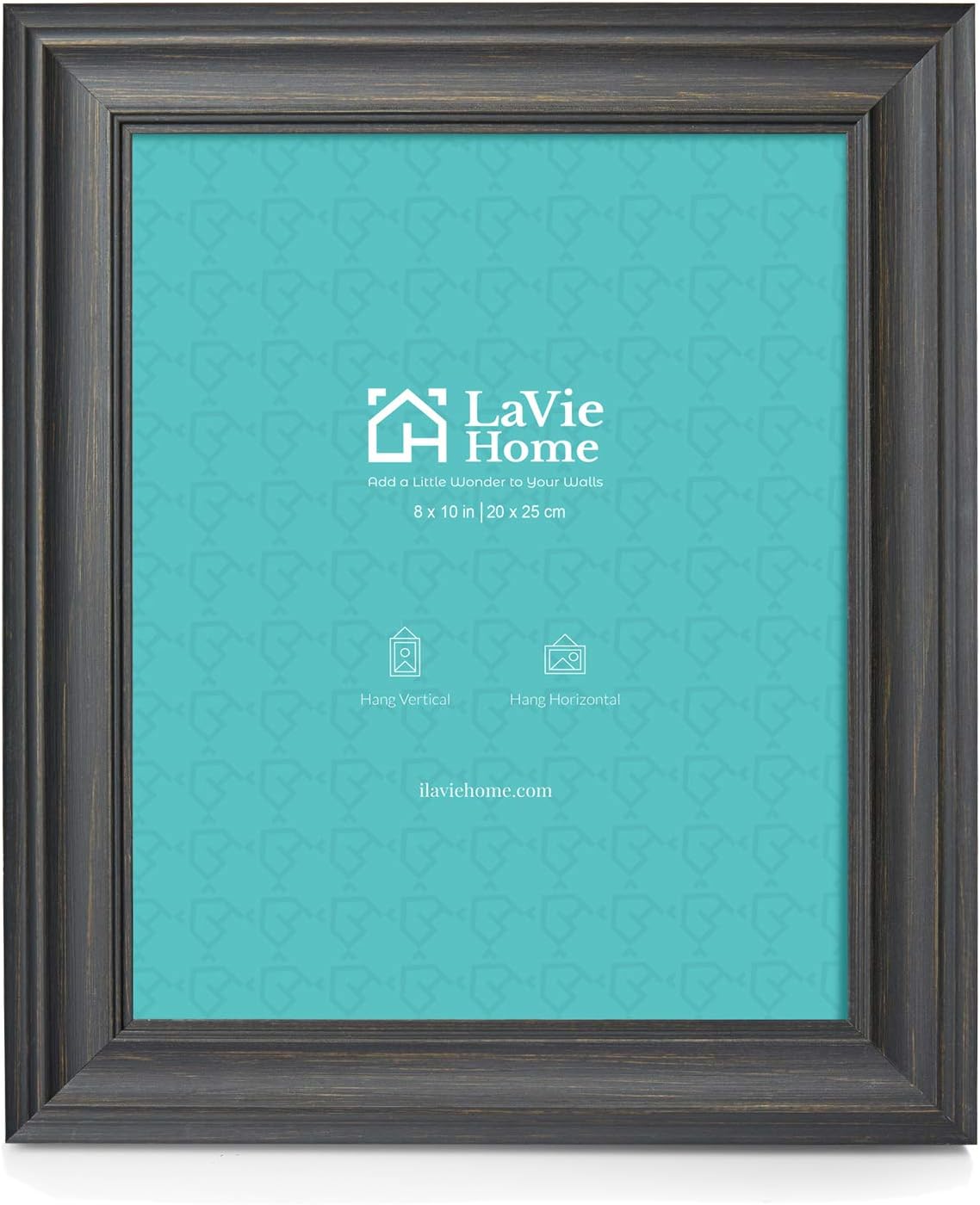 LaVie Home 8x10 Picture Frame - Rustic Black Design with Tempered Glass for Wall Mount & Tabletop Display