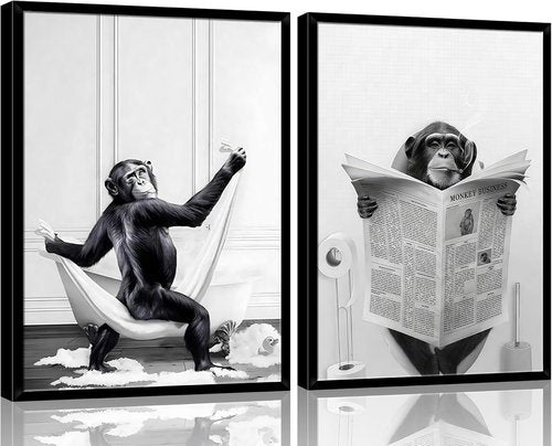 Funny Monkey Wall Art by [Brand Name] - Black and White Canvas Print | 12" x 16" Ready to Hang Decor