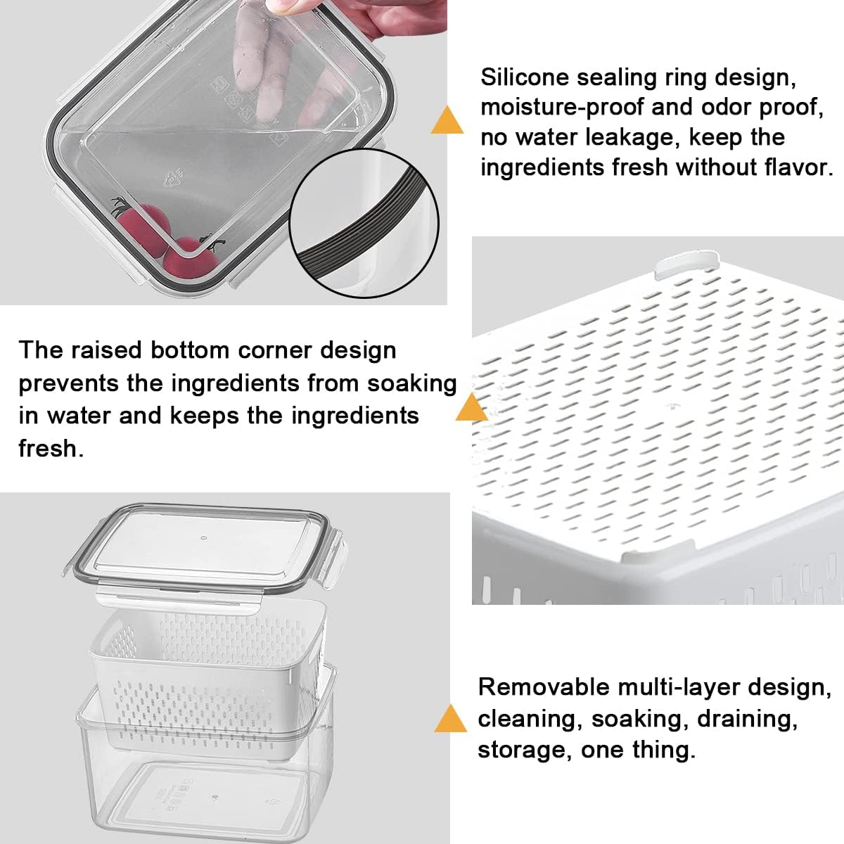 Skiennix 3-Pack Fridge Food Storage Containers - BPA-Free Plastic Produce Savers | Fresh Vegetable & Fruit Keepers (3.15L, 1.7L, 0.8L)