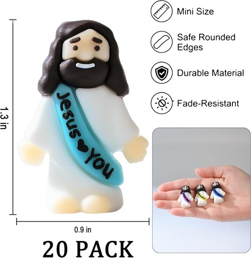 Cowlyn Mini Jesus Figurines - Multicolor Tiny Statues for Easter Egg Stuffers | 20 Pack Religious Gifts