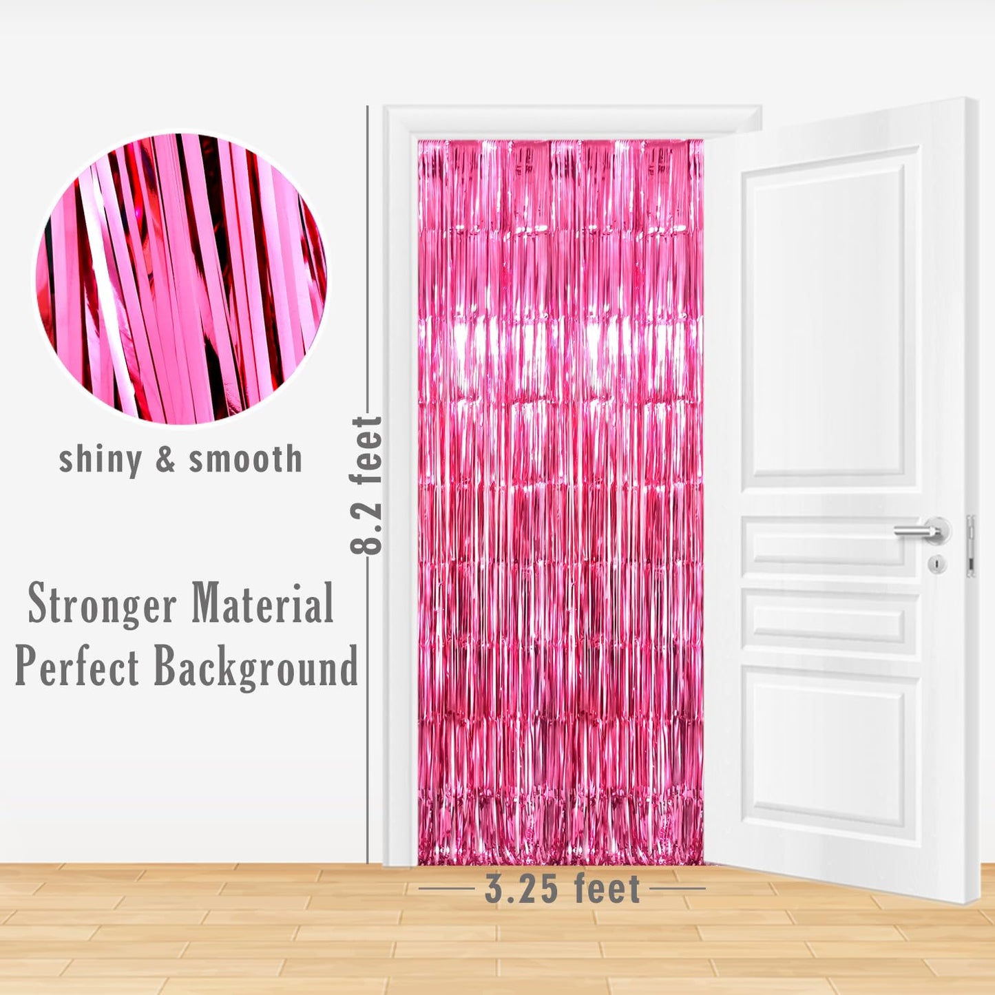 GOER 3.2 ft x 8.2 ft Metallic Tinsel Foil Fringe Curtains Party Photo Backdrop Party Streamers for Galentines Day, Birthday, Graduation, New Year Eve Decorations Wedding Decor (1 Pack, Hot Pink)