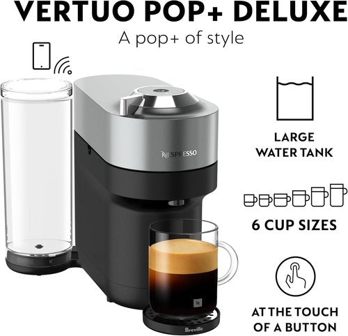 Breville Nespresso Vertuo Pop+ Deluxe Coffee & Espresso Maker - Titan Color, Compact Design