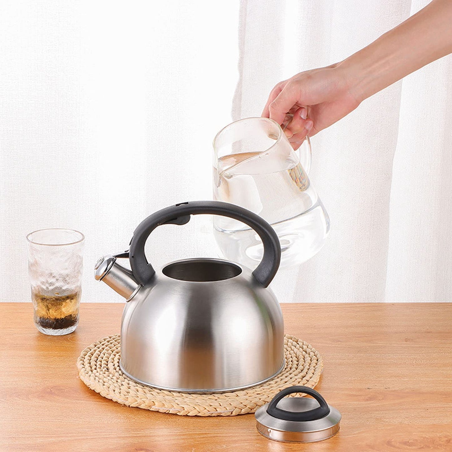 Stainless Steel Whistling Tea Kettle, Fast Heating, Anti Scald Handle, Whistling Sound, 3L Capacity for Home Use