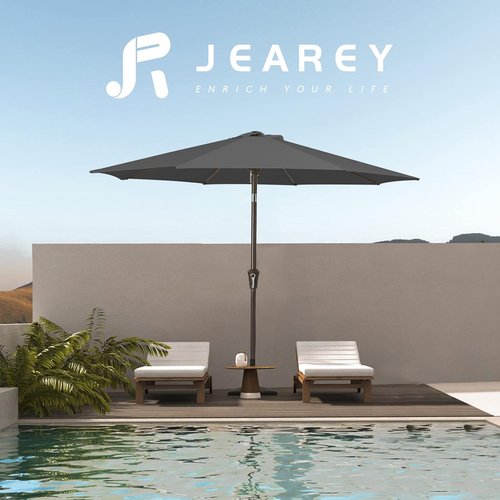 JEAREY 9FT Outdoor Patio Umbrella - Push Button Tilt & Crank | UV Protection, Waterproof, Dark Gray