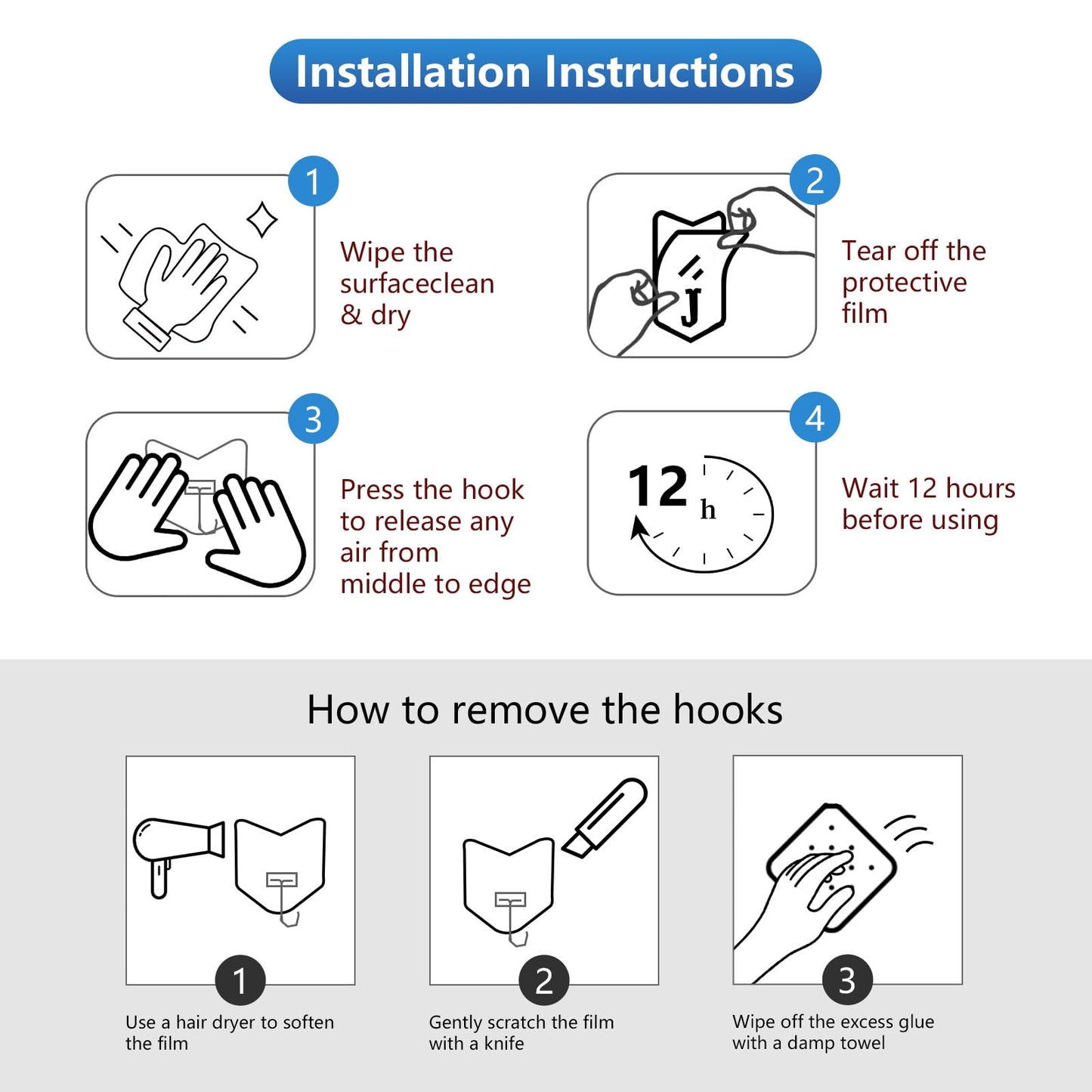 Heavy Duty Adhesive Hooks 18 Pack - Holds 15 lbs, No Drill Stick Plastic Hook Hangers for Hanging Towel Shower Bathroom, Kitchen, Cabinet - Strong Wall Hanger for Ornaments, Apartment Bedroom