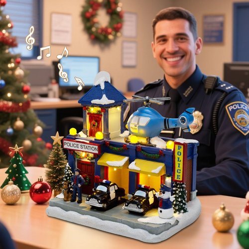 Innodept12 Christmas Animated Train Station Décor - Lighted Building with Clock & Music | Indoor Display