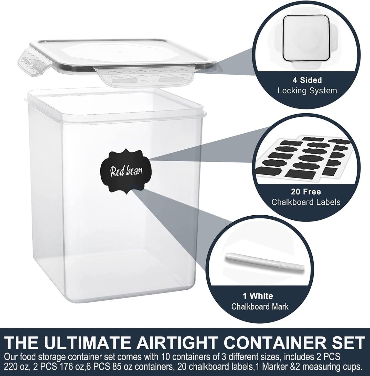 VERONES Airtight Food Storage Containers - 10 Pack Plastic Canisters for Kitchen & Pantry Organization