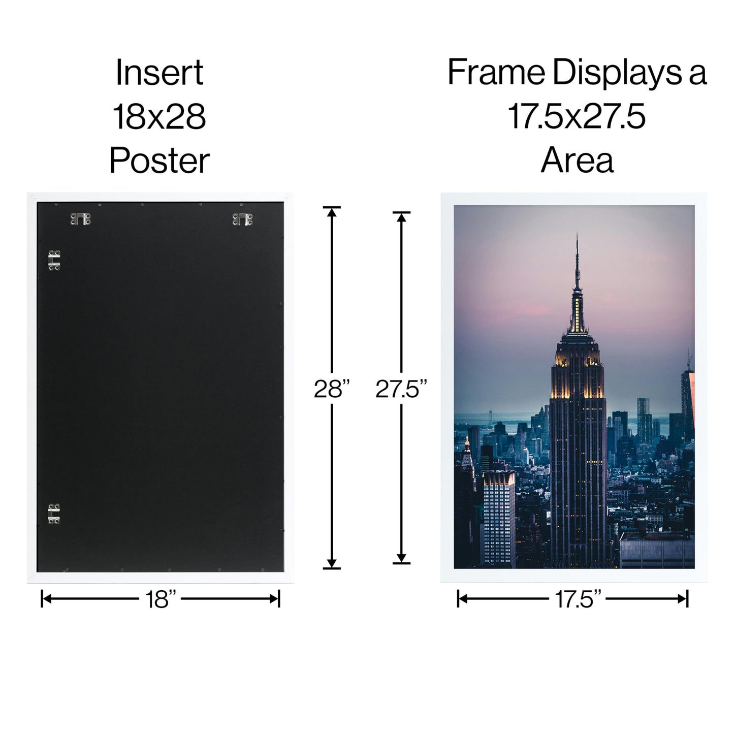 Frame Amo White 18x28 Picture or Poster Frame, 1 inch Wide Border, Smooth Finish, Acrylic Front