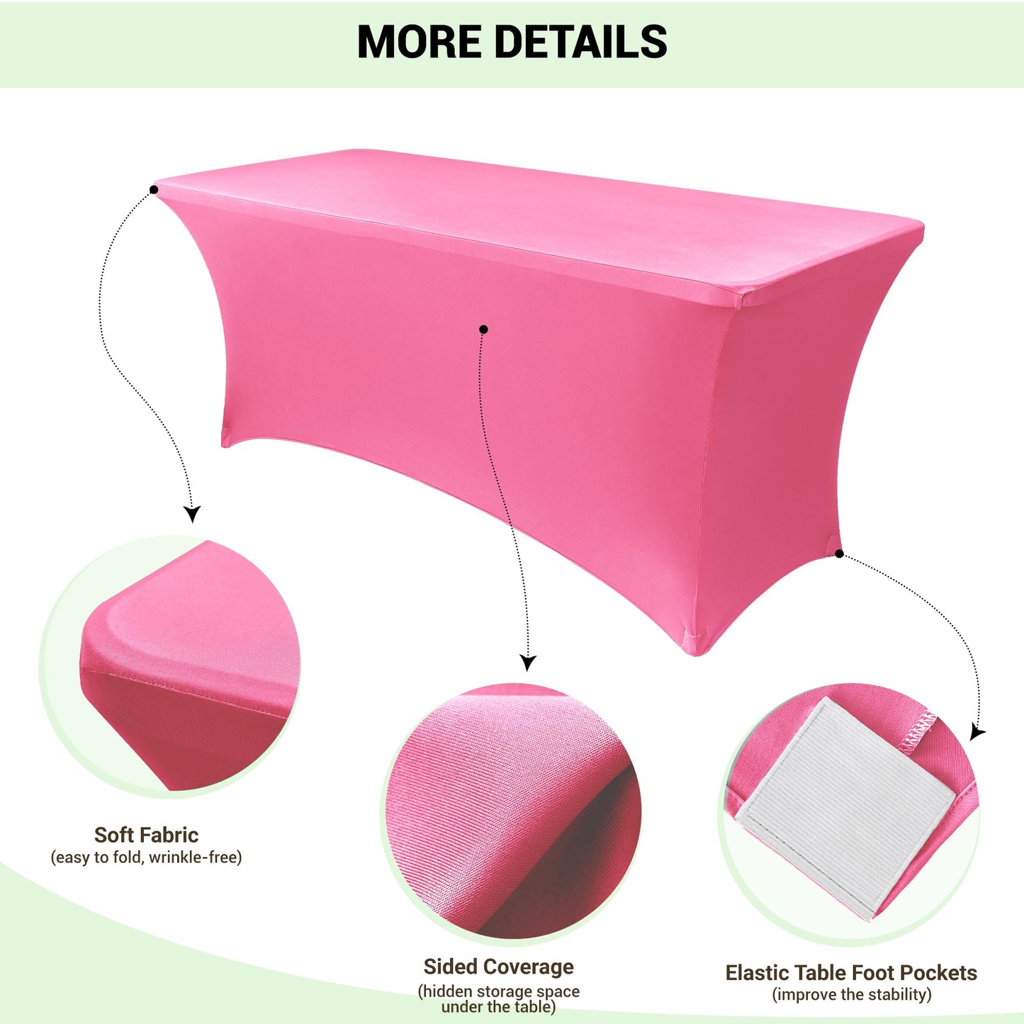 Obstal 6ft Stretch Spandex Table Cover - 4 Pack Universal Rectangular Fitted Tablecloth Protector for Wedding, Banquet and Party (Dark Pink, 72L x 30W x 30H Inches)