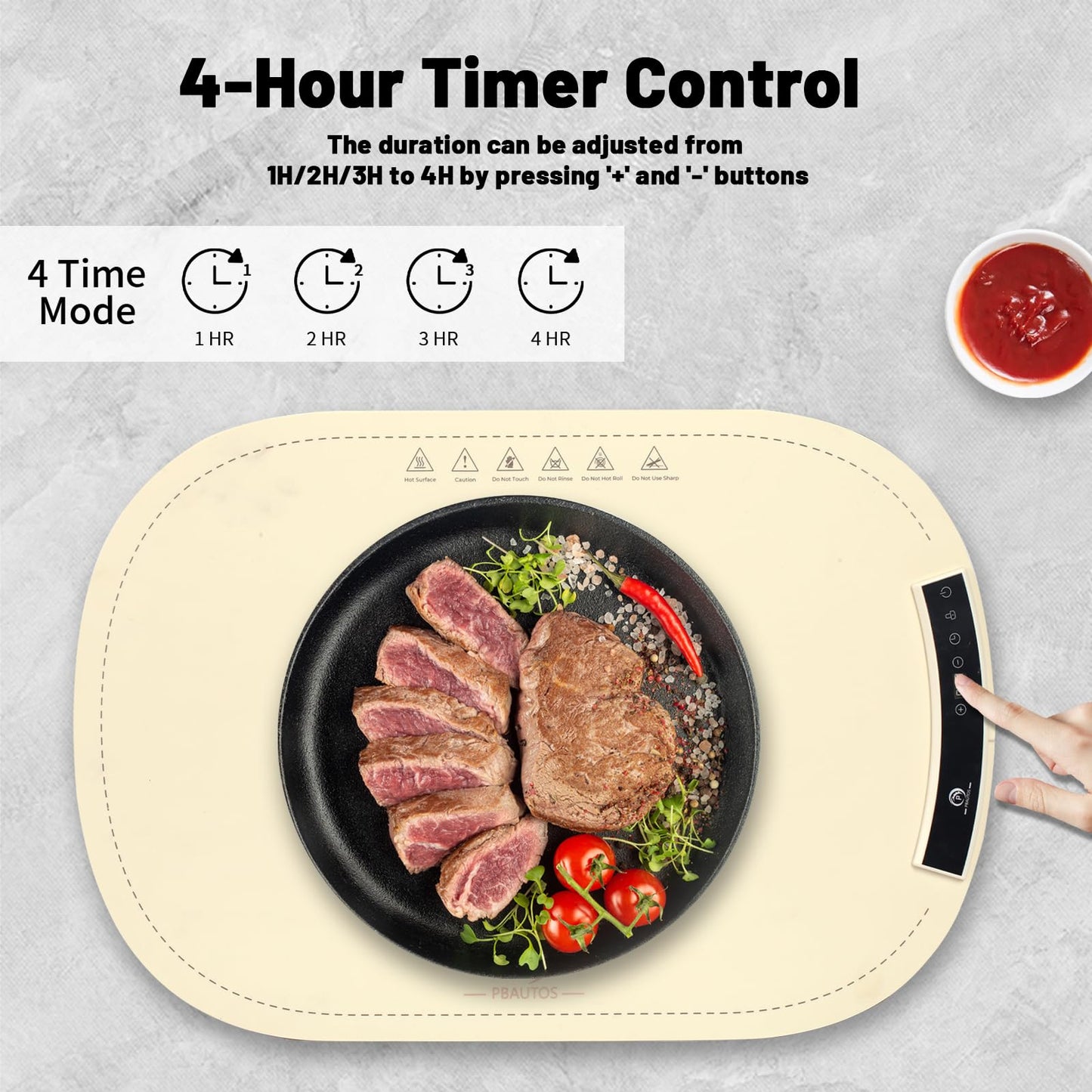 P PBAUTOS Food Warming Mat, 23.1"x15.8" Silicone Heating Mat for Buffets & Parties, Electric Warming Tray with 7 Temp Settings, Auto Shut-Off, Foldable Design, Non-Stick Surface, Household Use Only