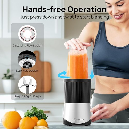 Consciot CB08 11-Piece Blender - Powerful 900W for Smoothies, Shakes & Baby Food | 3 Portable Cups & Lids