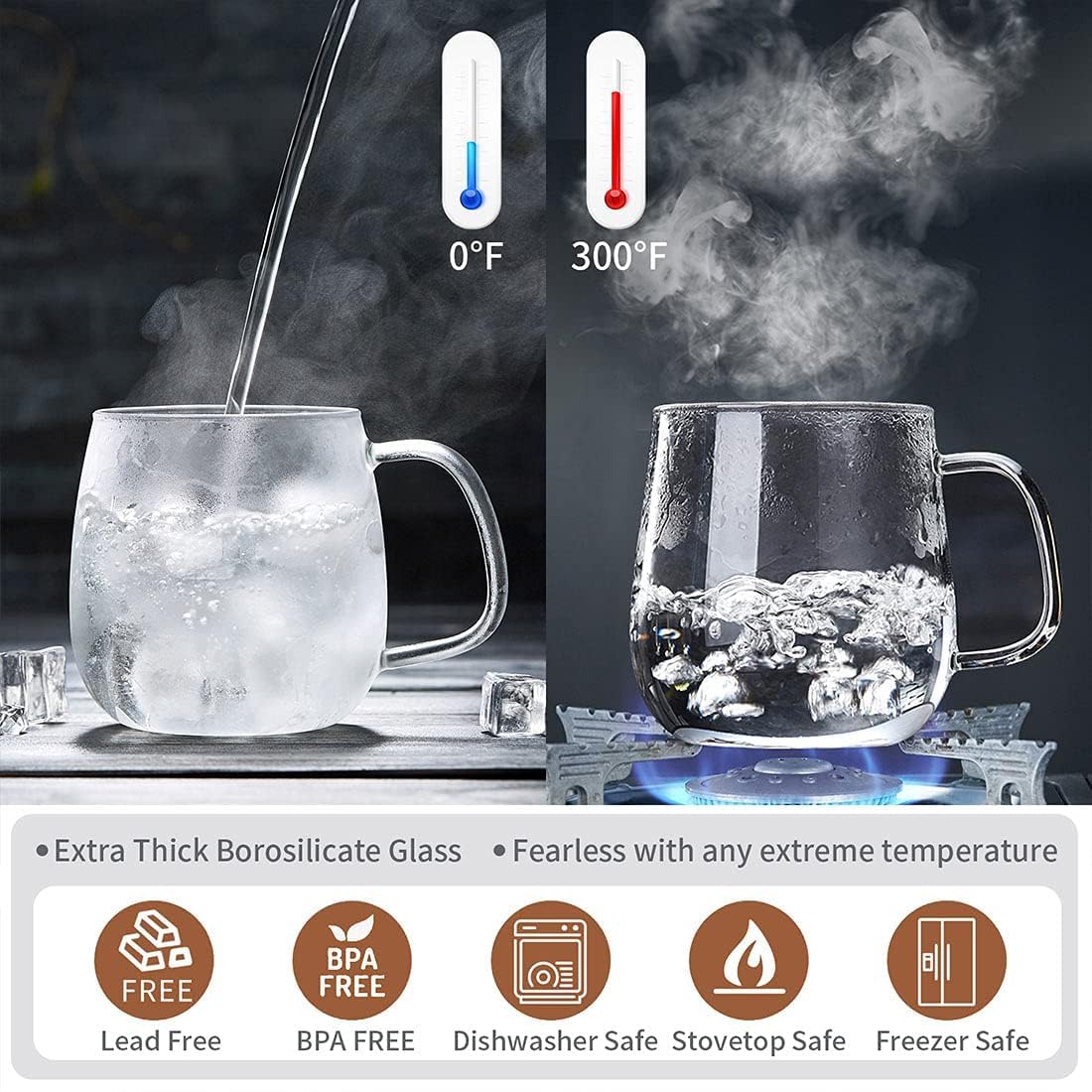 DOPUDO Glass Teacups 2 Pack Glass Tea Cup with Infuser and Lid, 17.6oz/520ml Large Borosilicate Teacup,Tea Clear Mug Cup for Loose Leaf Blooming Tea, Microwave & Dishwasher Safe.
