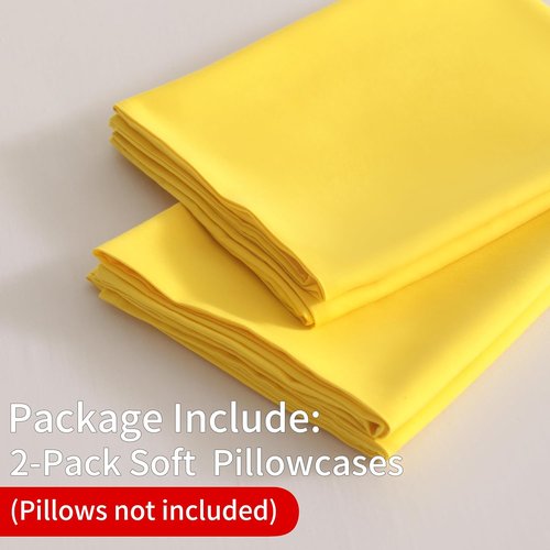 BEDSUM Microfiber Pillowcases Set of 2 - Soft, Wrinkle Resistant, Easy Care | 20x26 Inches, Yellow