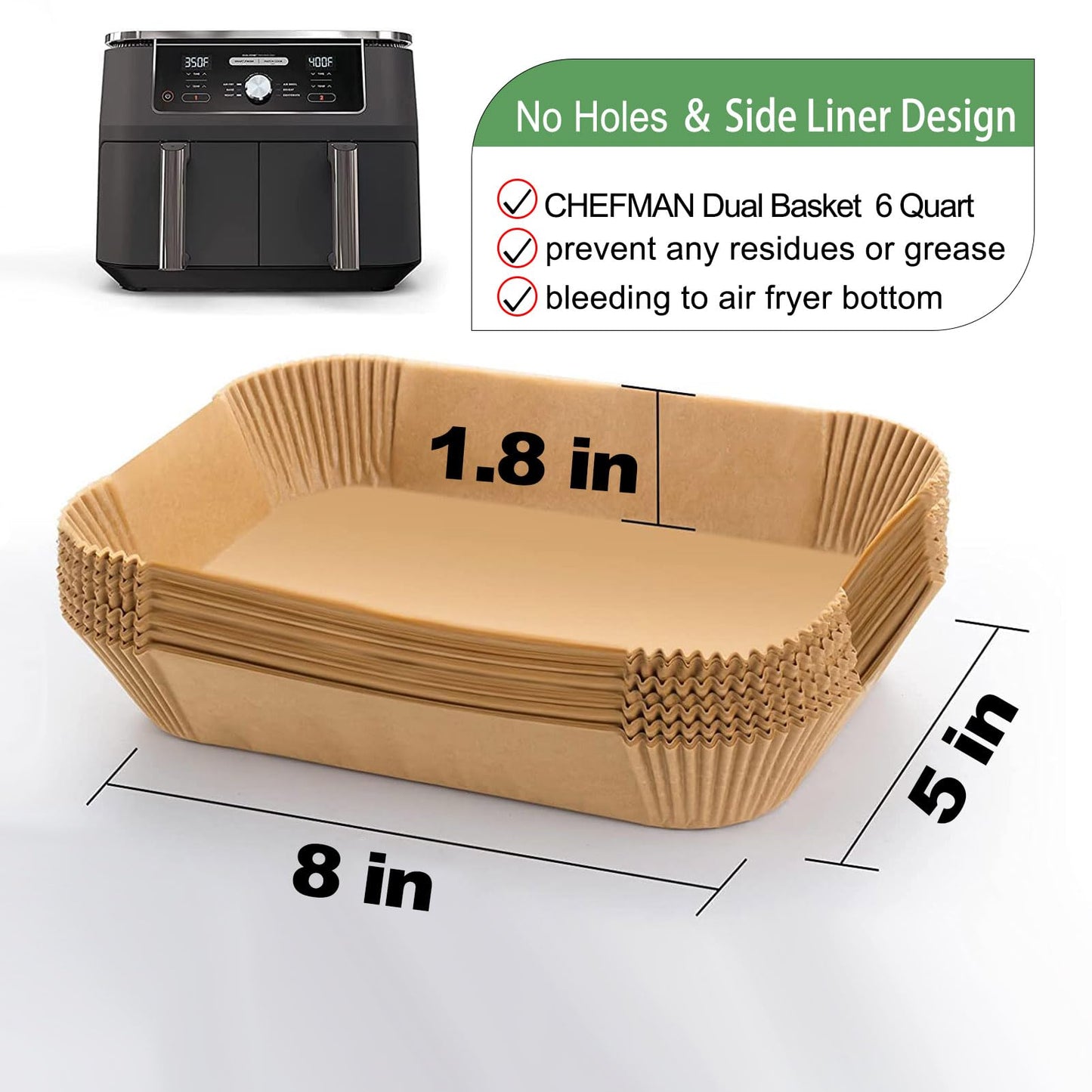 Rectangle Air Fryer Liners for 6 Quart Dual Basket, Ninja double Dual Liners Disposable, 200Pcs Rectangular Parchment Paper Liner for COSORI 9Qt Double Air Fryer with 2 Baskets