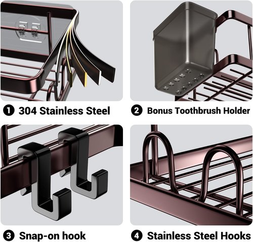 **AKTECKE Shower Caddy | 2-Pack Corner Organizer with Adhesive Shelves - No Drilling Stainless Steel Storage Rack**