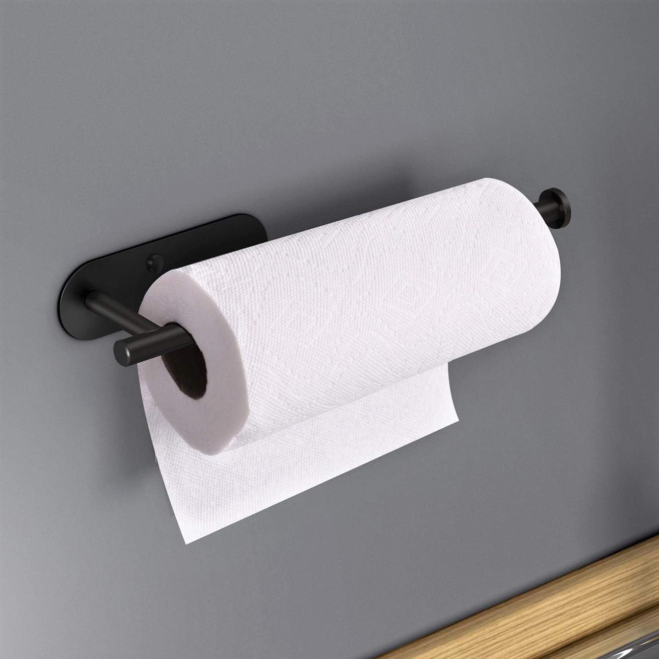 VAEHOLD Adhesive Paper Towel Holder - Wall-Mounted Kitchen Organizer | Black Stainless Steel Design