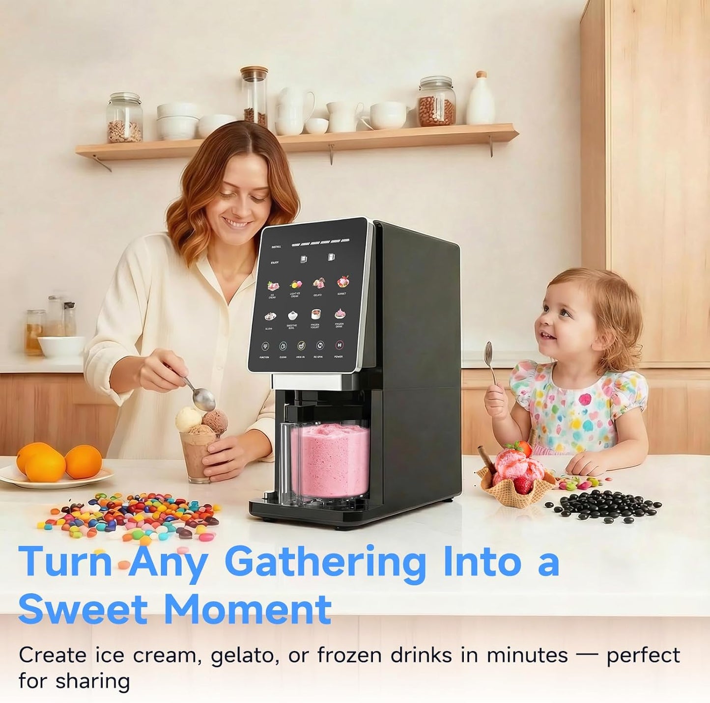 Skiennix Ice Cream Maker - 10-in-1 Frozen Treat Machine for Gelato, Sorbet & Smoothie Bowls | 20 oz Capacity