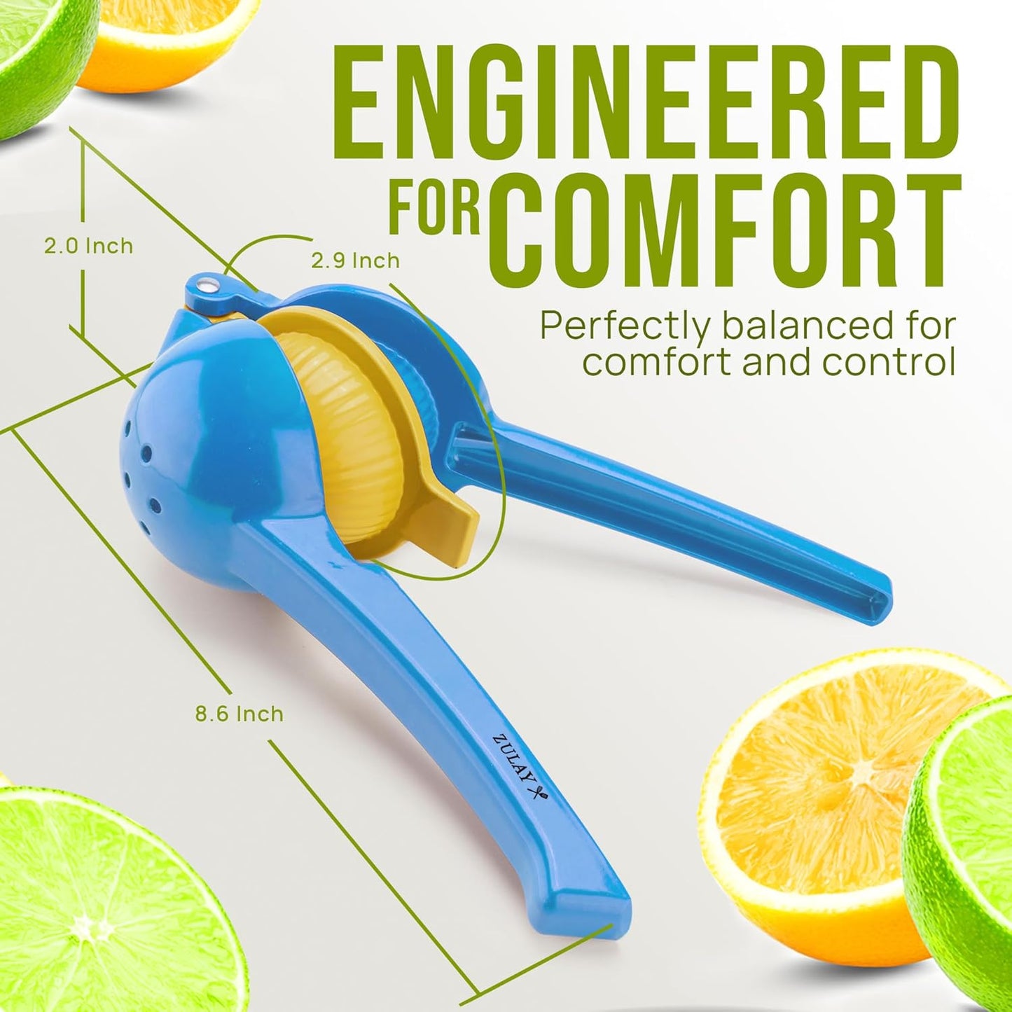 Zulay Kitchen 2-in-1 Lemon Squeezer - Sturdy Hand Juicer for Maximum Juice Extraction - Easy to Clean | Blue/Yellow