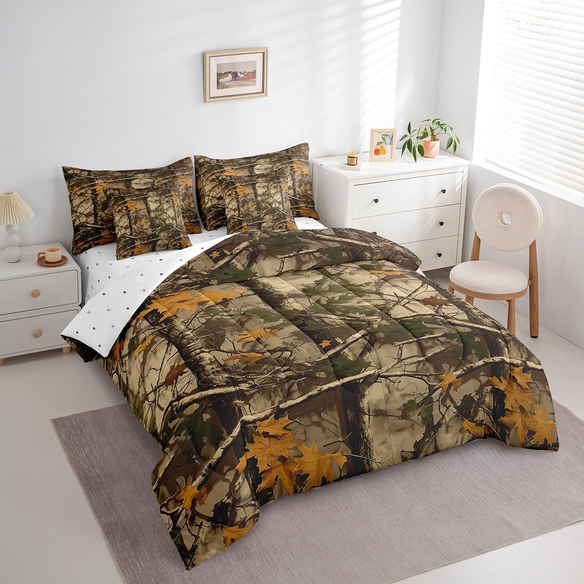Feelyou Kids Branch Twin Comforter Set with Sheets Leaf Pattern 7 Pieces Bedding Set for Boys Girls Teens Camo Bed in a Bag Nature Theme Bed Set Bedroom