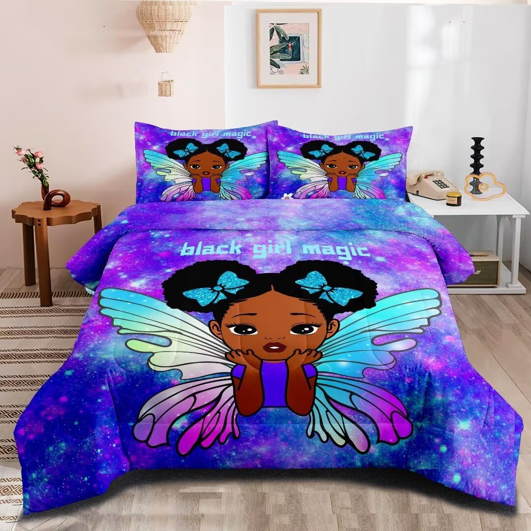 GRAT TIOC Black Girl Magic Comforter Set Queen Size,Black Girl Bedding Set,African American Comforter Set,Afro Princess Bed Set Bedroom Decor