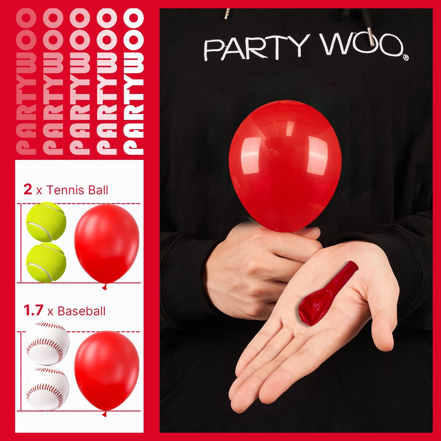 PartyWoo Red Balloons 100pcs 5 Inch Small Mini Matte Red Latex Balloons for Birthday Graduation Bachelorette Citizenship Anniversary Strawberry Cherry Casino Movie Theme Party Decorations Red-Y57