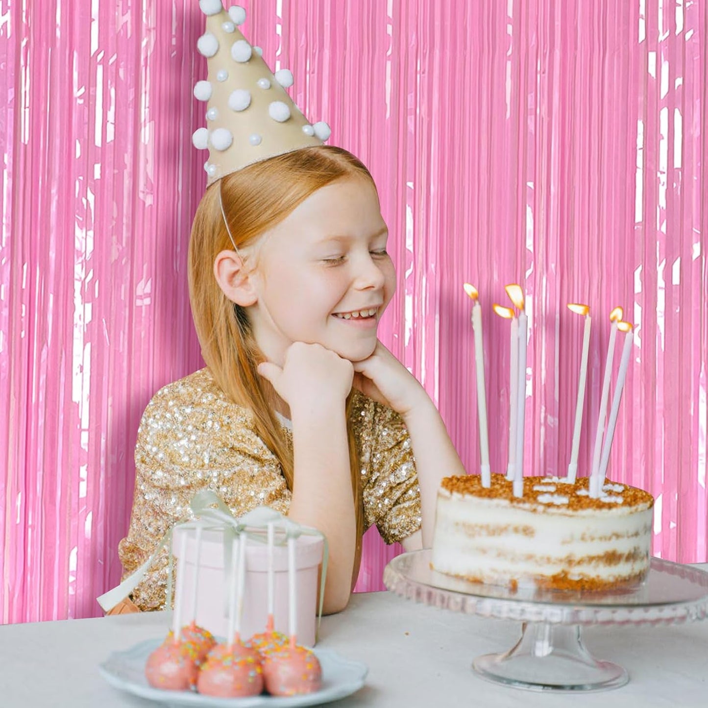Regine Switzerland Pink Foil Fringe Streamers - Elegant Backdrop Curtains for Birthday & Graduation Celebrations