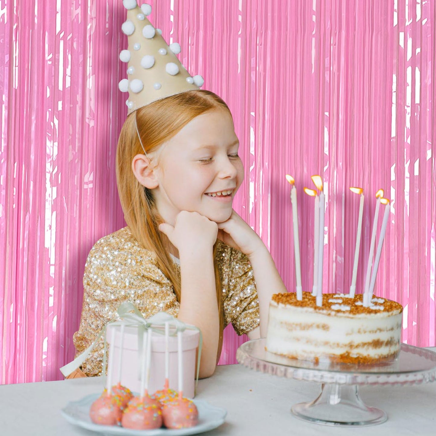Pastel Pink Party Streamers Foil Fringe Backdrop Curtains Tinsel Streamers Birthday Party Decorations Fringe Backdrop for Birthday Valentines Gender Reveal Party Bridal Shower