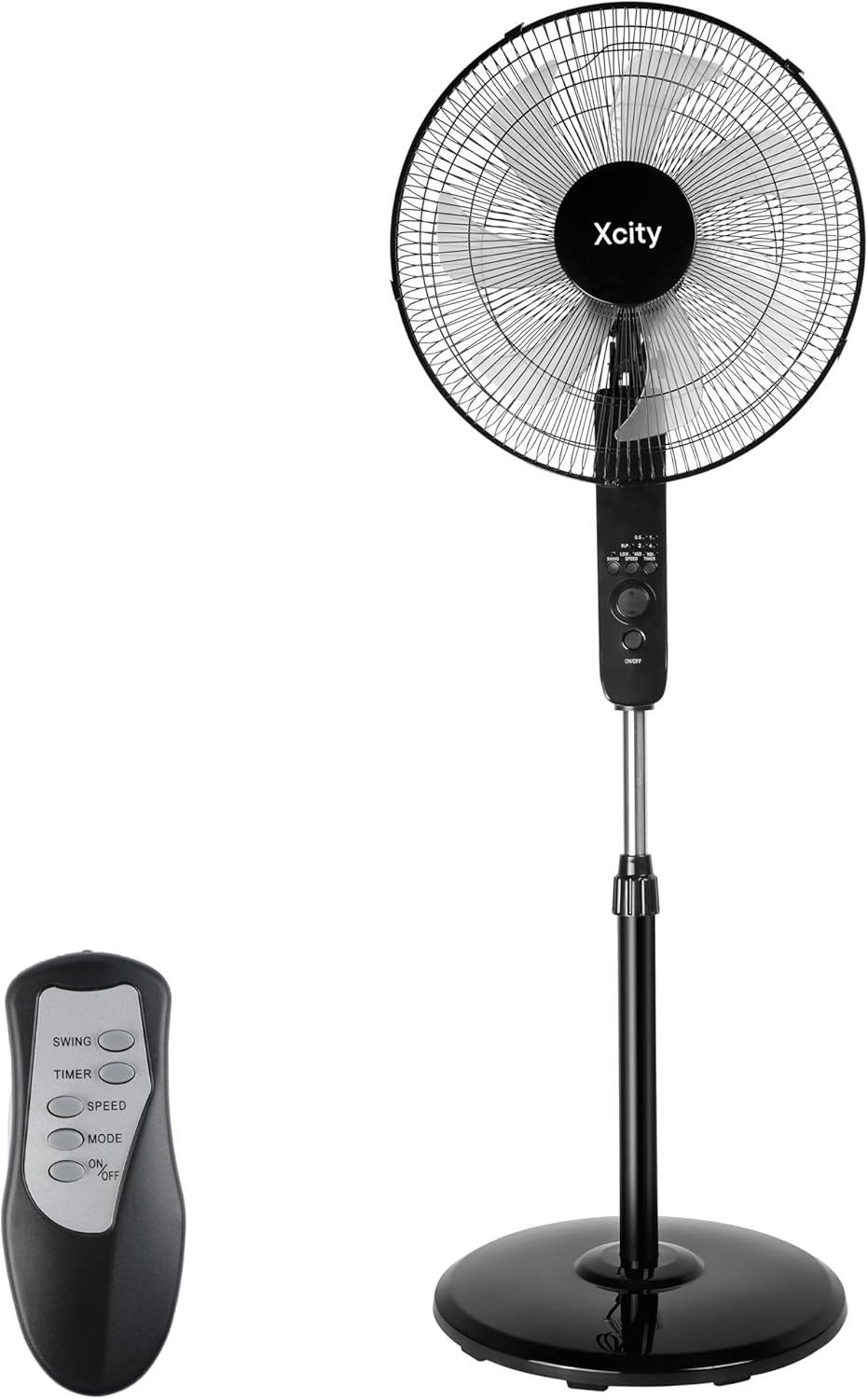 Xcity 16-Inch Oscillating Pedestal Fan - High Velocity, Remote Control, Adjustable Height & Tilt | Quiet Operation for Bedroom & Office, Black