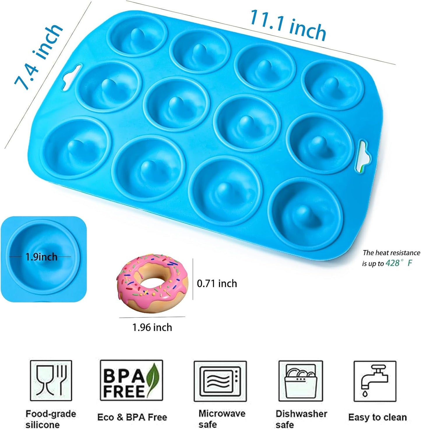 Skiennix Silicone Donut Pan - 12 Hole Mini Donut Molds | Heat Resistant & Non-Stick, Dishwasher Safe