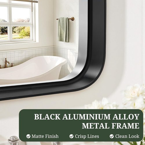 Black Metal Frame Bathroom Mirror by [Brand Name] - 36x24 Inch Modern Rectangle Design | Anti-Rust, Versatile Hanging