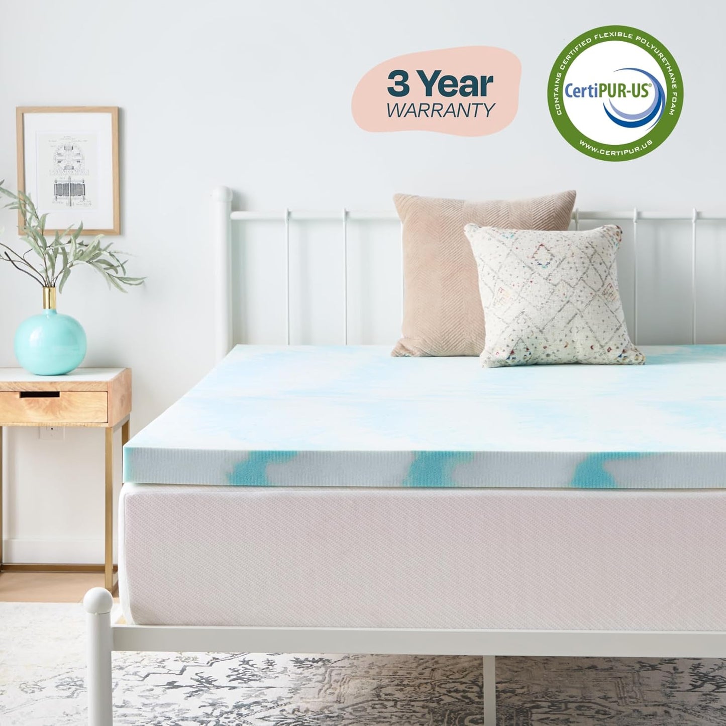 Linenspa 3 Inch Gel Memory Foam Mattress Topper - Cooling & Ventilated Queen Size - Pressure Relief & CertiPUR Certified