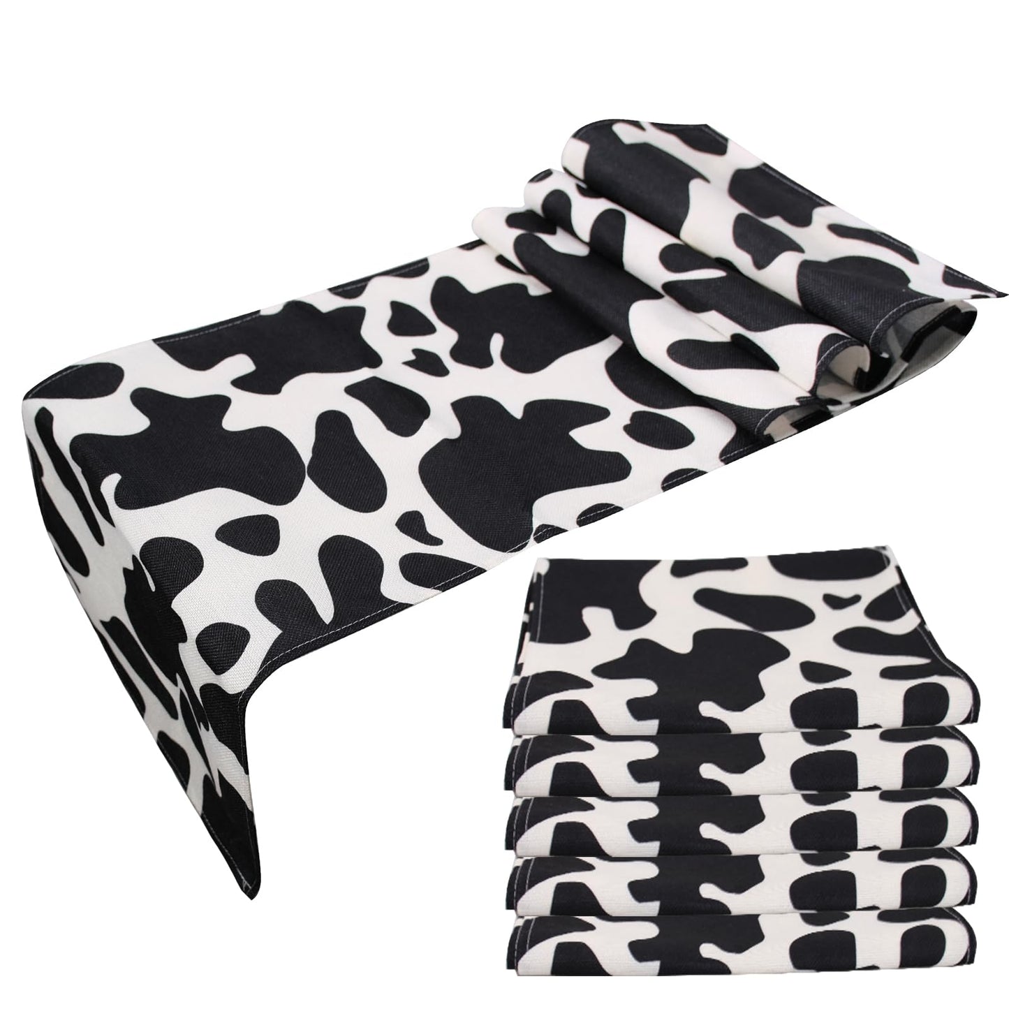 5 Pcs Linen Cow Print Table Runner Black and White Farm Cow Print Tablecloth Western Barnyard Cowboy Themed Table Cloths for Birthday Party Decorations Home Kitchen Supplies ( 13 x 72 in)