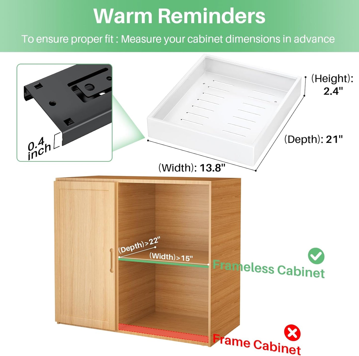 Skiennix Pull-Out Cabinet Organizer - Heavy-Duty Full-Extension Drawers, 21" Deep, White