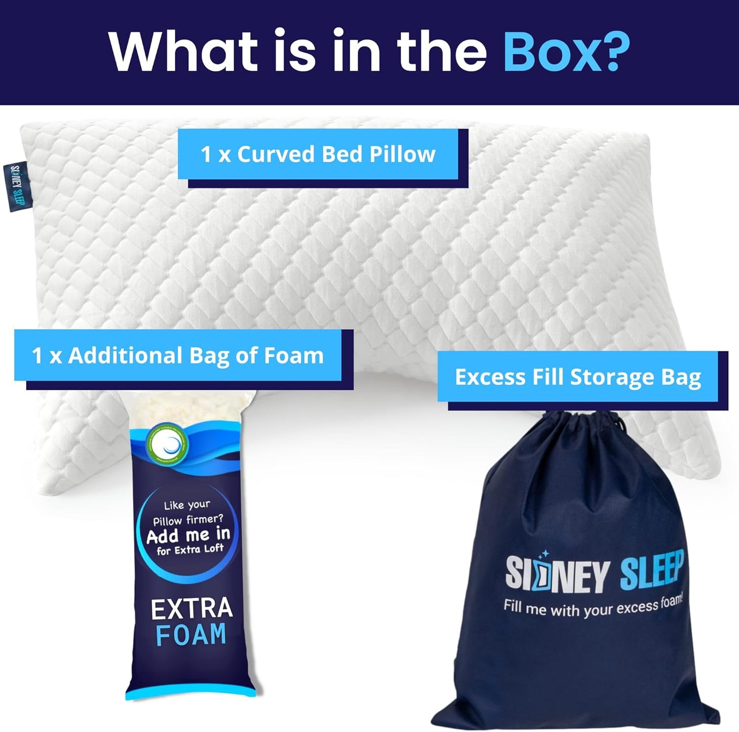 Sidney Sleep Adjustable Curved Contour Pillow - Queen Size for Side & Back Sleepers | Neck & Shoulder Support