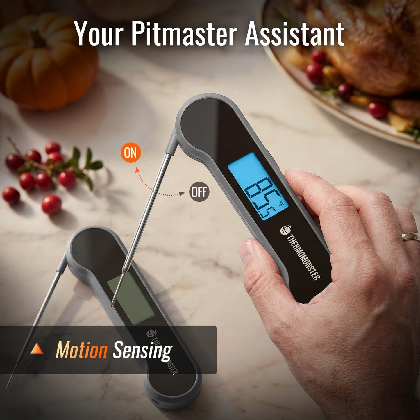 0.5 Sec Instant Read Meat Thermometer Digital with ±0.5℉ Precision, Food Thermometer for Cooking Kitchen Gadgets, Oven Grill Candy BBQ Essentials Accessories, Gifts for Him Dad Men Birthday, Grey