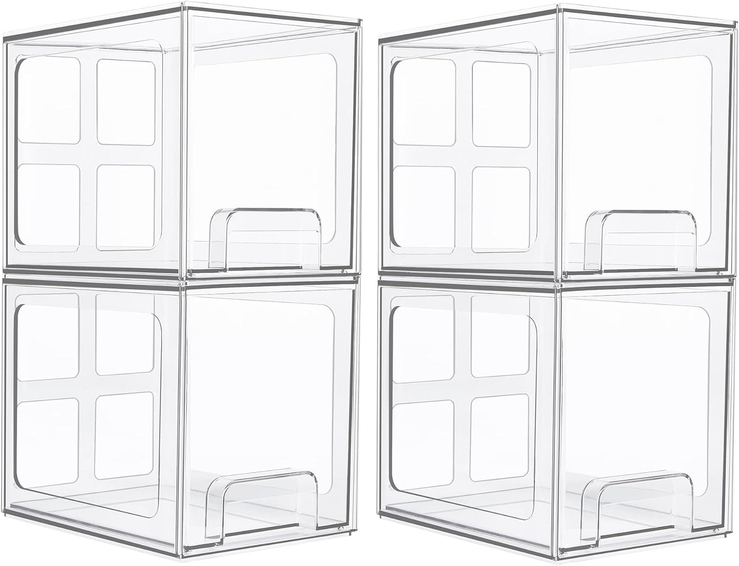 Vtopmart Stackable Storage Drawers - 4 Pack Clear Acrylic Organizers for Bathroom & Kitchen | 6.6'' Tall