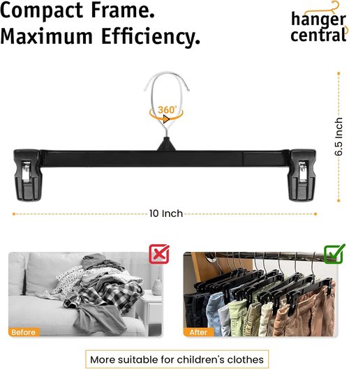 Hanger Central 30 Pack Pants Hangers - Heavy Duty Slim Plastic Clips for Skirts & Pants | Black