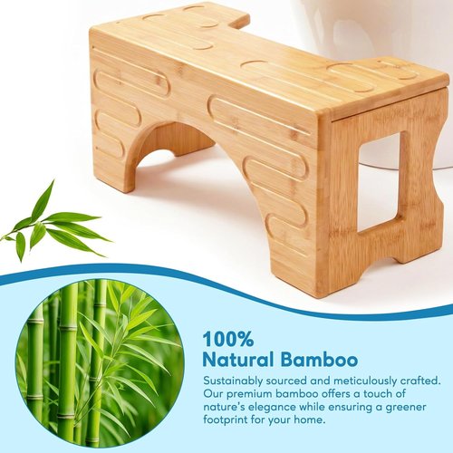Bamboo Toilet Stool by Foldable | Adjustable 7" & 9" Heights - Non-Slip Design for Kids & Adults
