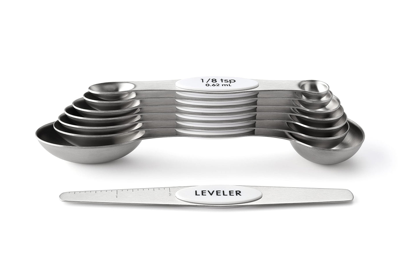 Spring Chef White Stainless Steel Magnetic Measuring Spoons Set of 8 with Leveler, Dual Sided Metal Teaspoon & Tablespoon Measuring Spoons, Fits in Spice Jars, Kitchen Gadgets for Baking & Cooking