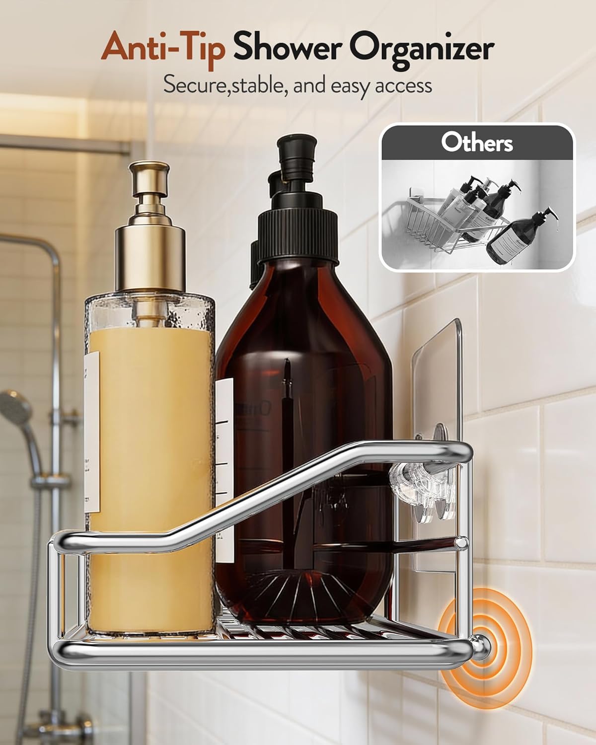Orimade Bathroom Shelf Organizer - No-Drill Shower Caddy with Traceless Adhesive | 15.75 Inch Silver SUS304 Stainless Steel