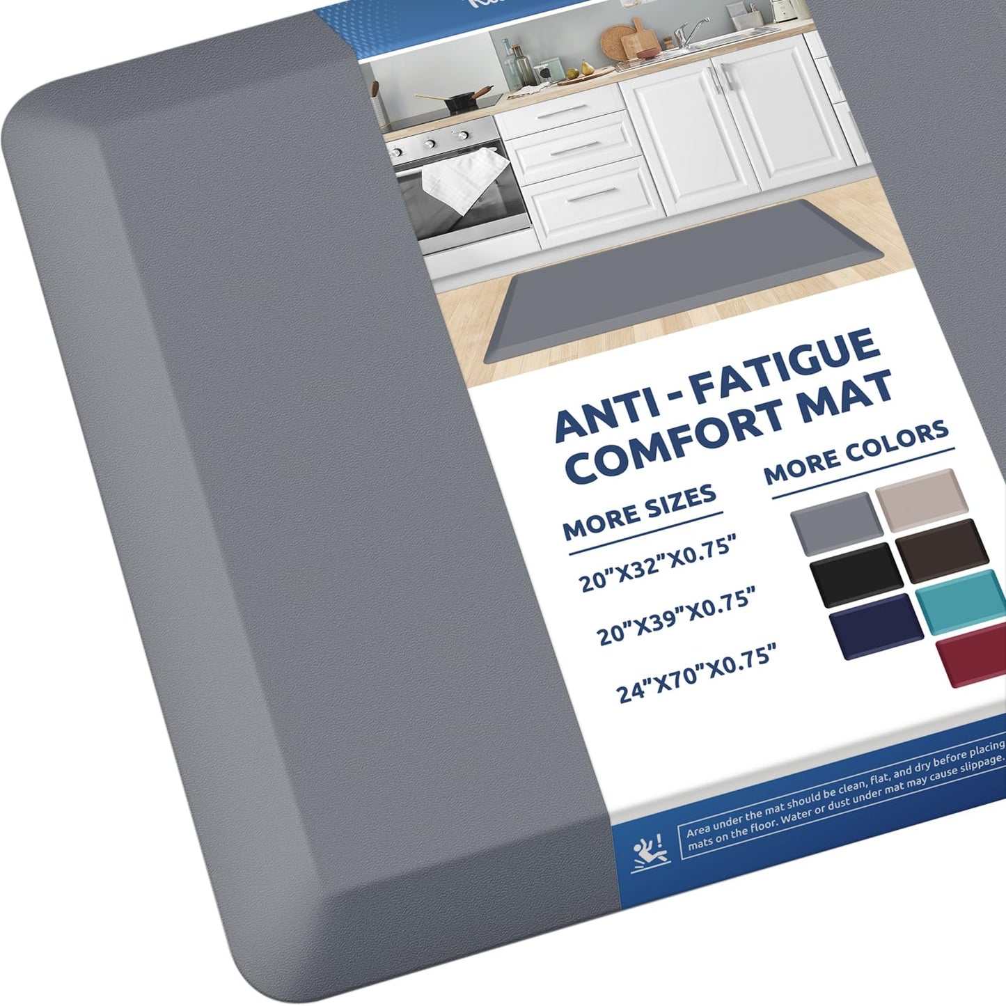 KitchenClouds Kitchen Mat Cushioned Anti Fatigue Rug 20"x39" Water Resistant, Non Slip, Standing and Comfort Desk/Floor Mats for House Sink Office (Grey,0.8inch)