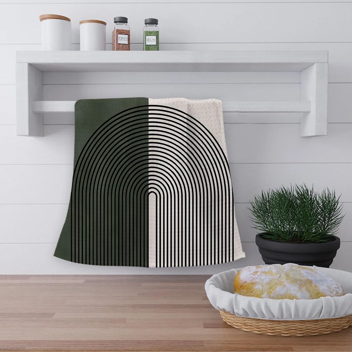 OHSUL Boho Kitchen Towels, Green Decorative Hand Towels, Bohemian Style Kitchen Bath Decor, Dish Tea Hand Towels for Home Use 16x24 Inch (Dark Green)