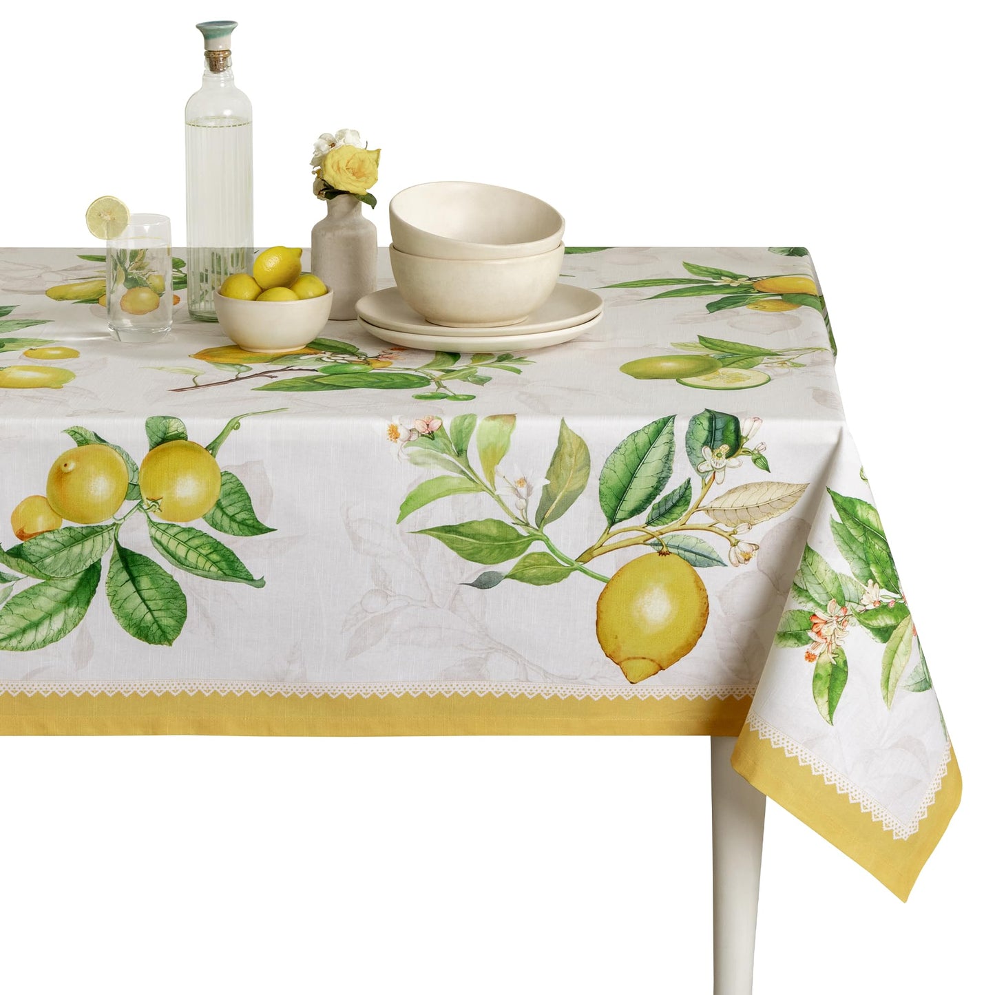 Maison d' Hermine Table Cloth Rectangle Table 100% Cotton 54 x 72 Inches Tablecloth Reusable Decorative for Dining Kitchen Room Farmhouse Home Gifts for Mothers Day Spring Summer - Limoncello