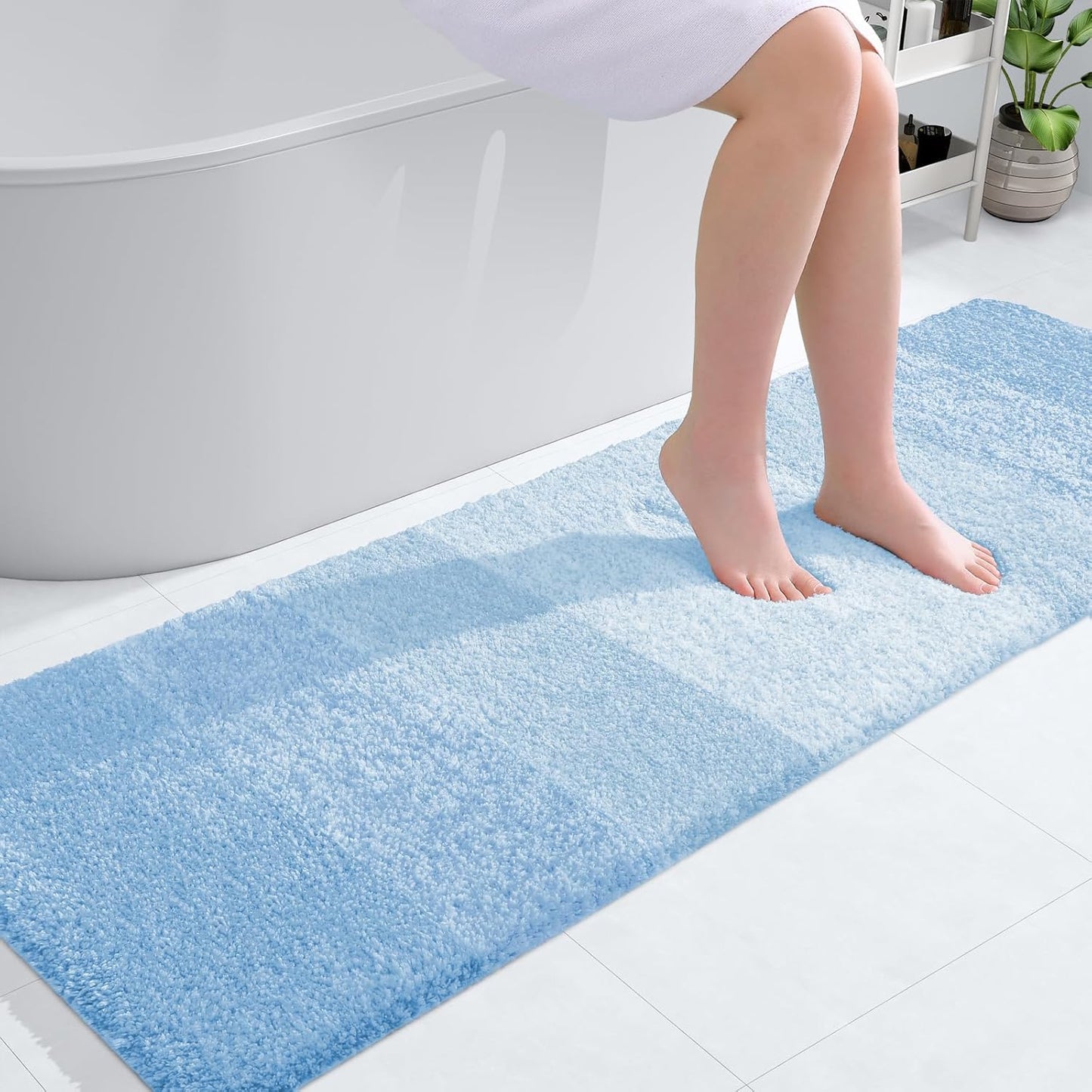 OLANLY Bathroom Runner Rug - Extra Soft Microfiber Mat | Quick-Dry, Washable, 59x20, Sky Blue