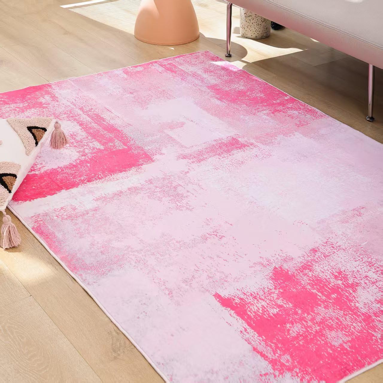 TRUEDAYS Area Rug Washable Pink Rug - 5x7 Rug Modern Abstract Rug for Entryway College Dorm Living Room Bedroom - Soft Low Pile Indoor Carpet with Non-Slip Backing for Home Décor
