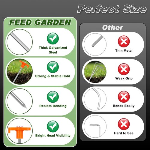 FEED GARDEN Heavy Duty Tent Stakes - 7 Inch Galvanized Steel Ground Anchors | Rust Resistant & High Visibility Orange Head - 10 Pack
