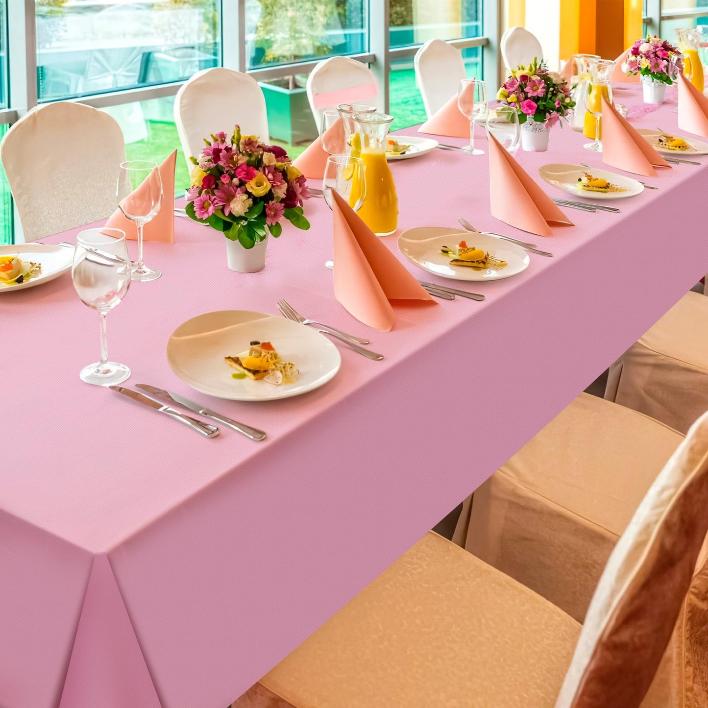 YIDAKO 12Pcs Light Pink Tablecloth,Disposable Plastic Tablecloths,Waterproof Pink Rectangle Table Cover for Graduation Birthdays Weddings Anniversary Party Decorations,54 x 108 Inch