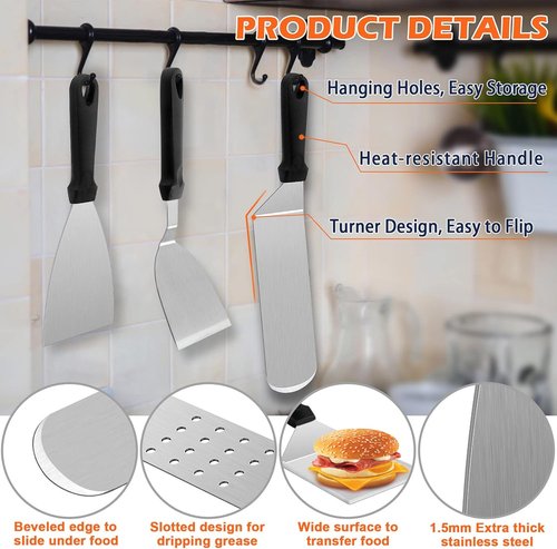 Joyfair 18-Piece Griddle Accessories Kit - Stainless Steel Hibachi Tools for Outdoor BBQ | Spatula, Basting Cover & Burger Press