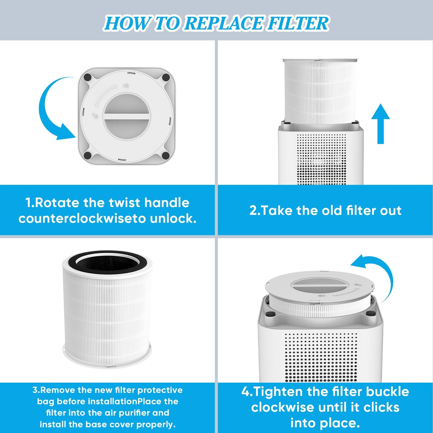 Original H14 Replacement Filter Compatible with DAYETTE Air Purifier AP401 AP402, 4-in-1 H14 Grade True HEPA, High-Efficiency Activated Carbon